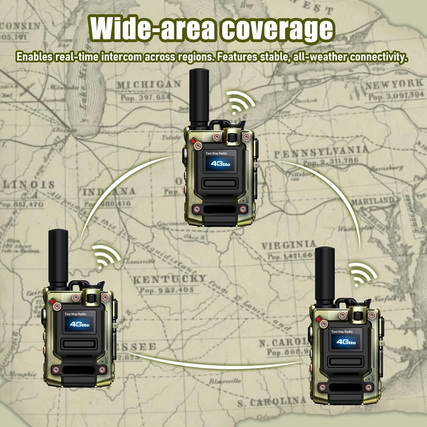 2Pcs K300 4G Walkie Talkie for Adults,Long Range 4G 1000 Mile Rechargeable Two-Way Radios 3-Day Battery Runtime Ideal for Hiking,Camping,Work(SIM Card) (2 PCS Brown)