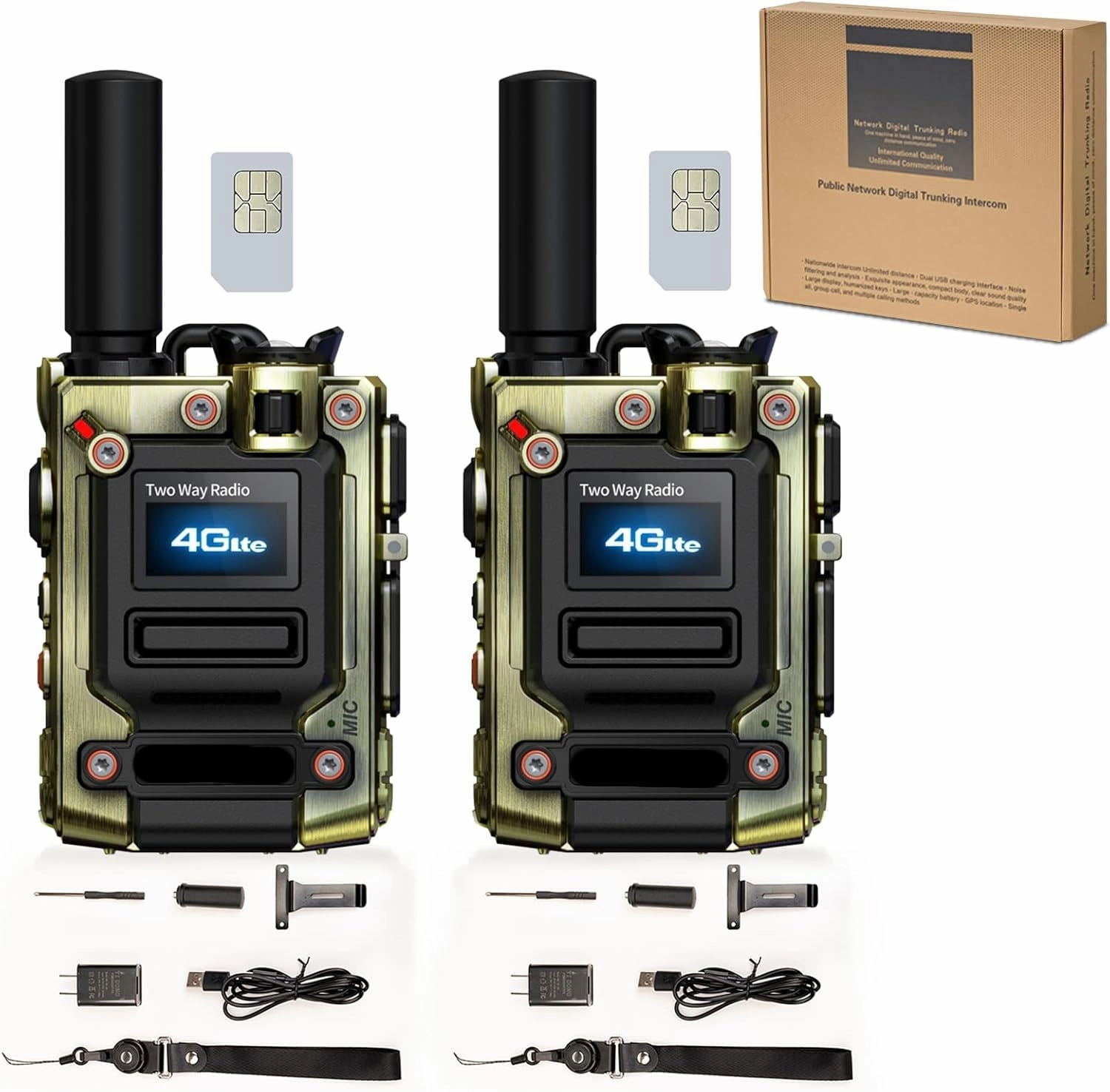 2Pcs K300 4G Walkie Talkie for Adults,Long Range 4G 1000 Mile Rechargeable Two-Way Radios 3-Day Battery Runtime Ideal for Hiking,Camping,Work(SIM Card) (2 PCS Brown)
