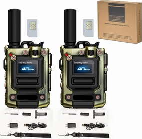 2Pcs K300 4G Walkie Talkie for Adults,Long Range 4G 1000 Mile Rechargeable Two-Way Radios 3-Day Battery Runtime Ideal for Hiking,Camping,Work(SIM Card) (2 PCS Brown)