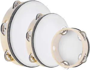 3 Packs tamborines 6”8”10”Tambourine For Adults Wooden Tambourines Drum Percussion, Tambourine Gift Musical Educational Metal Jingles Church KTV Party Music Therapy