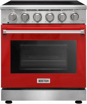 30 inch Professional Electric Range with 5 Heating Elements Cooktop, 4.55 Cu. Ft. Convection Oven Capacity, Smooth Glass Top, in Stainless Steel, KOS-30RE06H (Red)