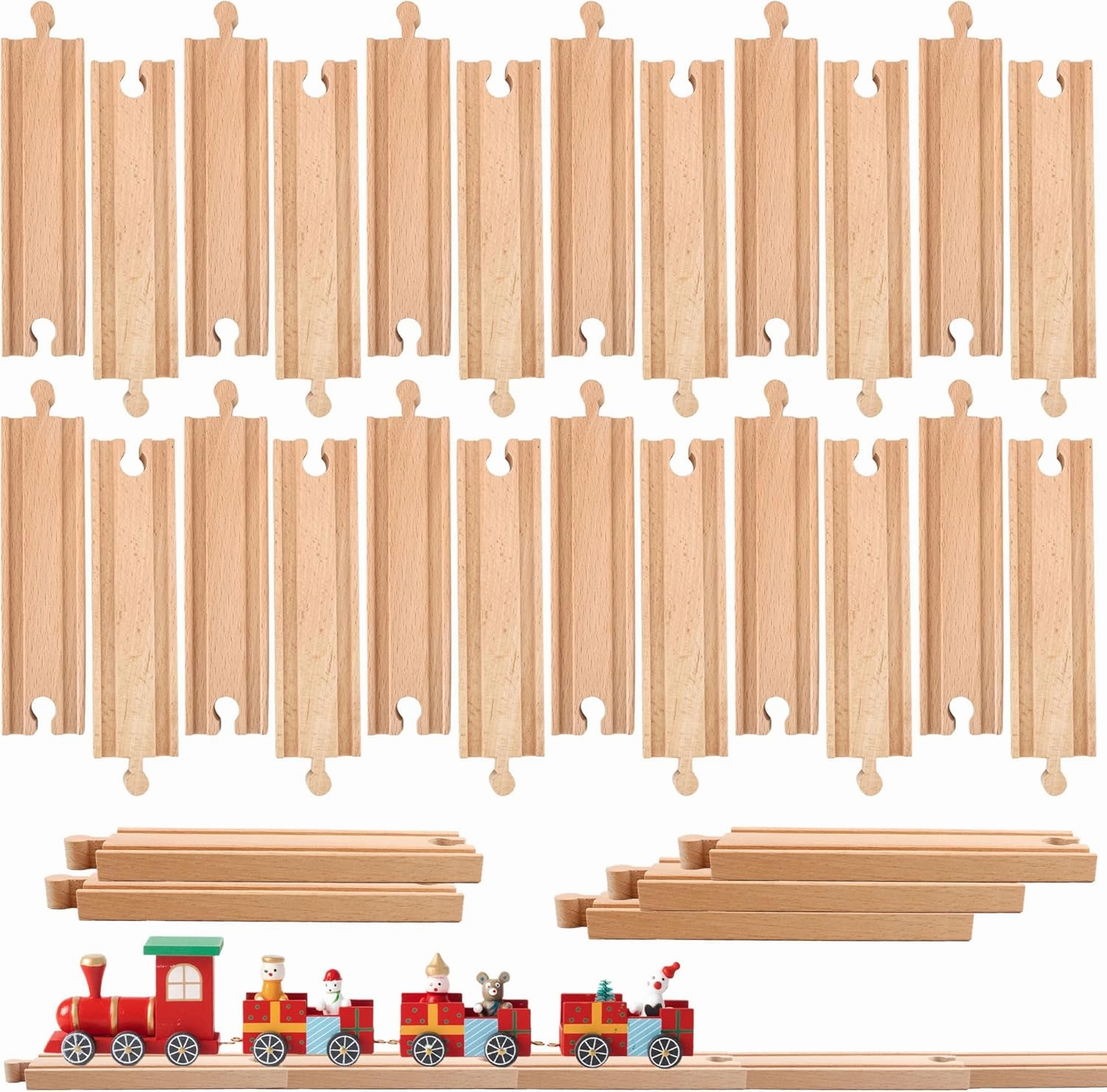 30 Pcs Wooden Train Track Bulk Straight Train Track Hardwood Train Track Expansion Packs for Most Major Toy Trains Railway Table Activities Games