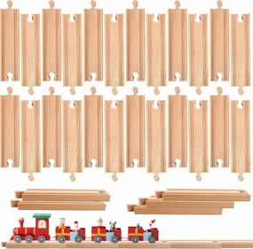 30 Pcs Wooden Train Track Bulk Straight Train Track Hardwood Train Track Expansion Packs for Most Major Toy Trains Railway Table Activities Games