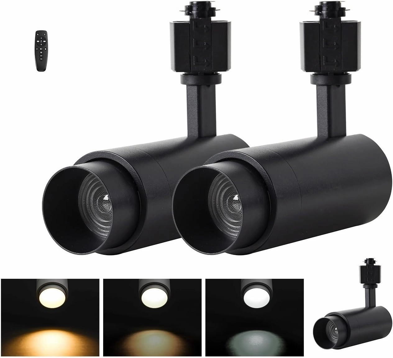 30W Track Light Heads Zoomable,H Type Track Lighting Heads With Remote,Stepless Dimming Bright LED Track Heads 2700K-6500K Adjustable ,15°~60° Beam Angle,Timer for Home,Commercial,Artwork 2Pack Black