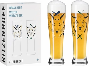 3481012 Wheat Beer Glass 500 ml Set of 2 with Animal Motif, Multicoloured Digital Print