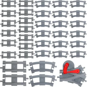 37 Pcs Plastic Train Tracks with 15 Straight Tracks 20 Curved Tracks and 2 Switches Tracks for Railway Track Expansion Accessories