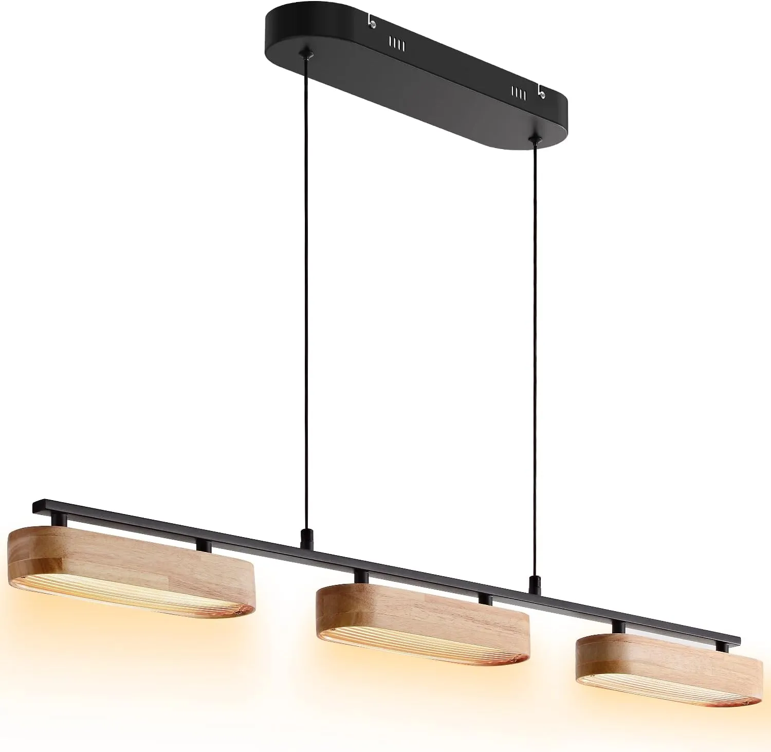 37.6" Linear Kitchen Island Lighting, 28W Wood Farmhouse Chandelier Dining Room Light Fixture, 3-Light Rustic Dimmable Pendant Lights for Kitchen Island Over Table