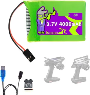 3.7V 4000mAh 8C Lipo Futuba/5500 Plug Battery for SANWA MT44 M17 Receiver/Transmitter with 1S USB Charger,Voltage Alarm Tester