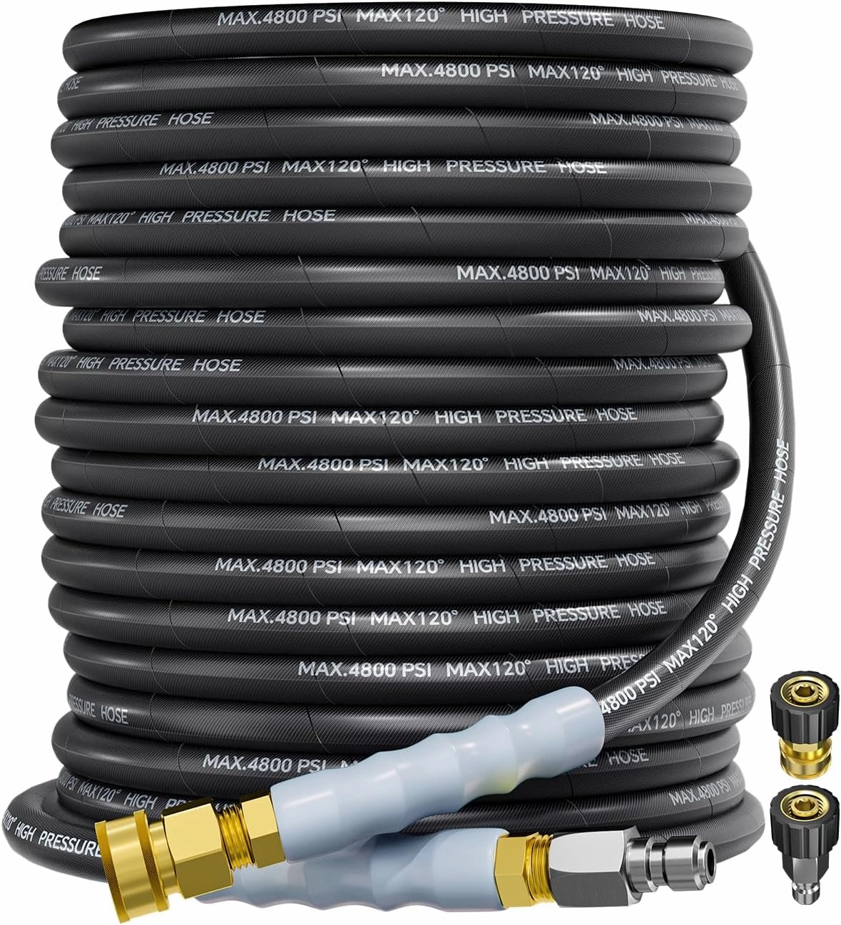 3/8" 4800PSI Pressure Washer Hose 100FT with Swivel Quick Connect for Cold/Hot Water Max 248°F, Kink Resistant Steel Wire Braided, Wear Resistant Power Washer Hose with M22 14mm Adapter
