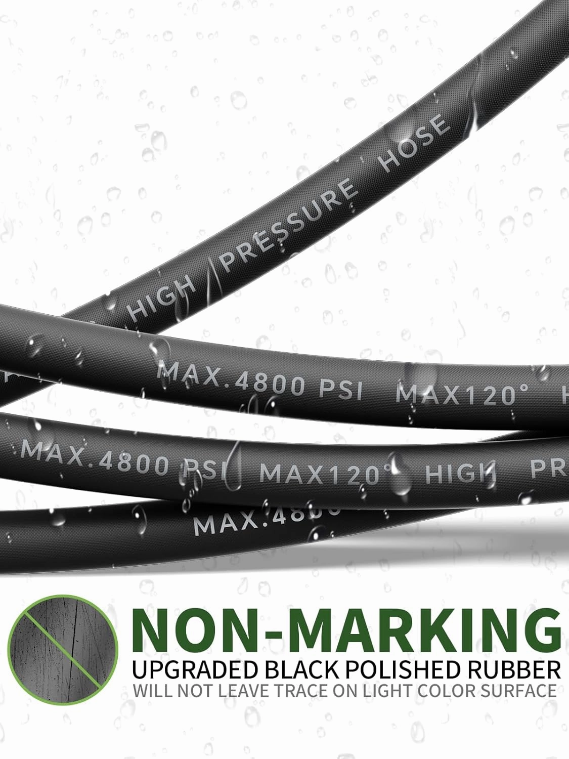 3/8" 4800PSI Pressure Washer Hose 100FT with Swivel Quick Connect for Cold/Hot Water Max 248°F, Kink Resistant Steel Wire Braided, Wear Resistant Power Washer Hose with M22 14mm Adapter