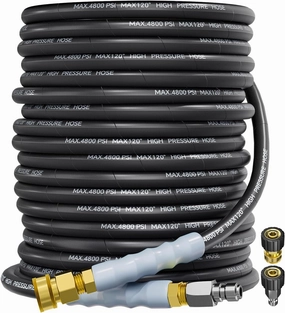 3/8" 4800PSI Pressure Washer Hose 100FT with Swivel Quick Connect for Cold/Hot Water Max 248°F, Kink Resistant Steel Wire Braided, Wear Resistant Power Washer Hose with M22 14mm Adapter