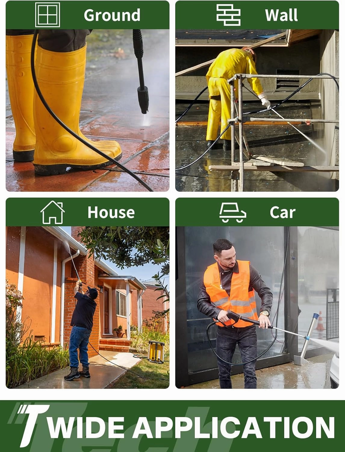 3/8" 4800PSI Pressure Washer Hose 100FT with Swivel Quick Connect for Cold/Hot Water Max 248°F, Kink Resistant Steel Wire Braided, Wear Resistant Power Washer Hose with M22 14mm Adapter