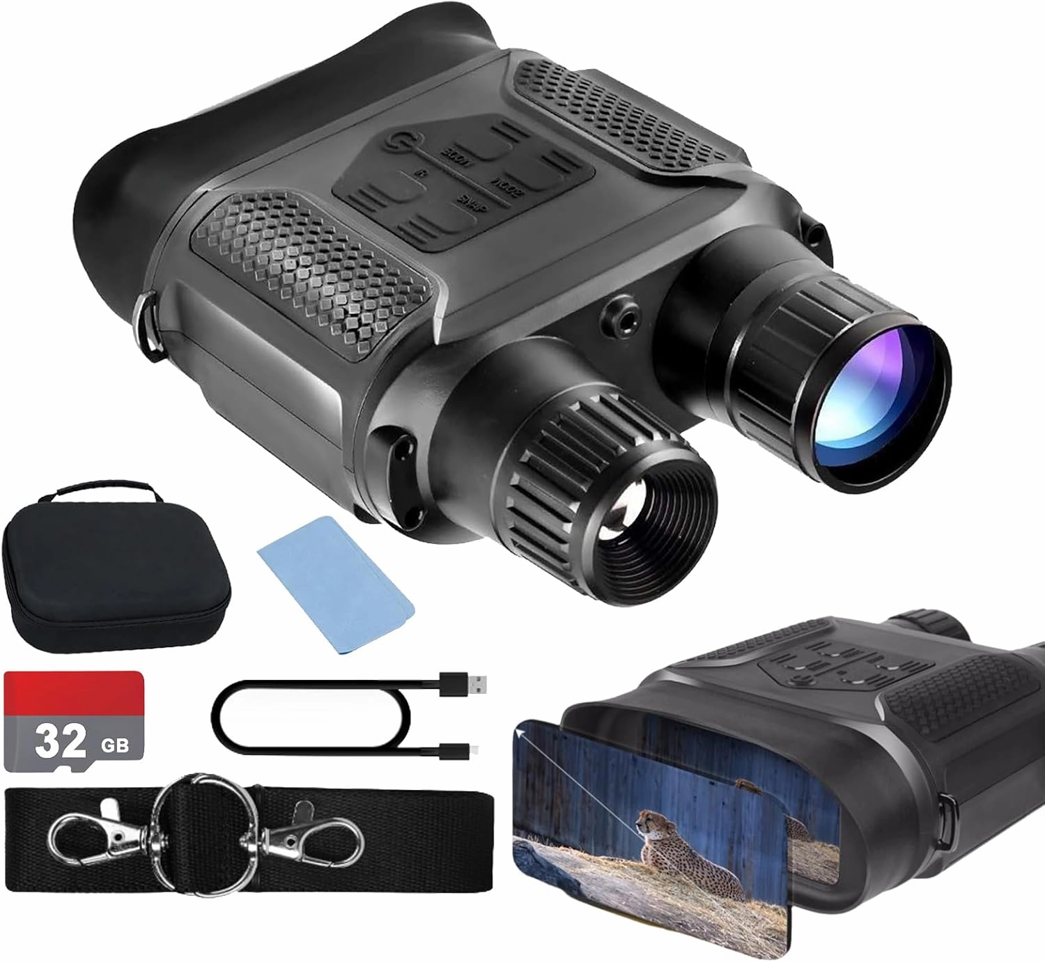 3'' Night Vision Goggles - 1312ft Night Vision Binoculars, 8X Digital Zoom 4 Level Infrared with 32GB TF Card Can Save Photo and Video, for Camping, Black