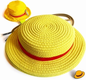 3-in-1 Anime Pirate Captain Hat Cotton Rope Backpack   Strawhat Key Case   Enamel Pin - Anime Cosplay Daypack, Great Gift for OP Fans