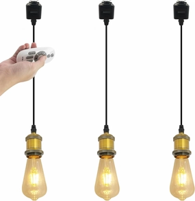 3-Pack Lightolier Track Pendant Light Black Cord with Stepless Control LED Edison Bulbs Timer Track Mount Pendant Light Mini Industrial Track Light Customizable,9 Colors, Golden Bronze