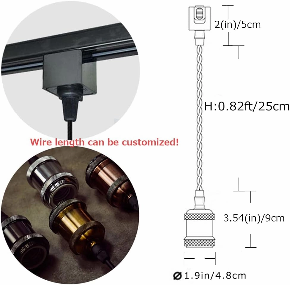 3-Pack Lightolier Track Pendant Light Black Cord with Stepless Control LED Edison Bulbs Timer Track Mount Pendant Light Mini Industrial Track Light Customizable,9 Colors, Golden Bronze
