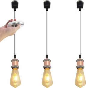 3-Pack Lightolier Track Pendant Light Ceramic Socket Retro Style with Adjustable Color Temperature LED Edison Bulbs Customizable Dining Room,9 Colors,Oil Rubbed Bronze