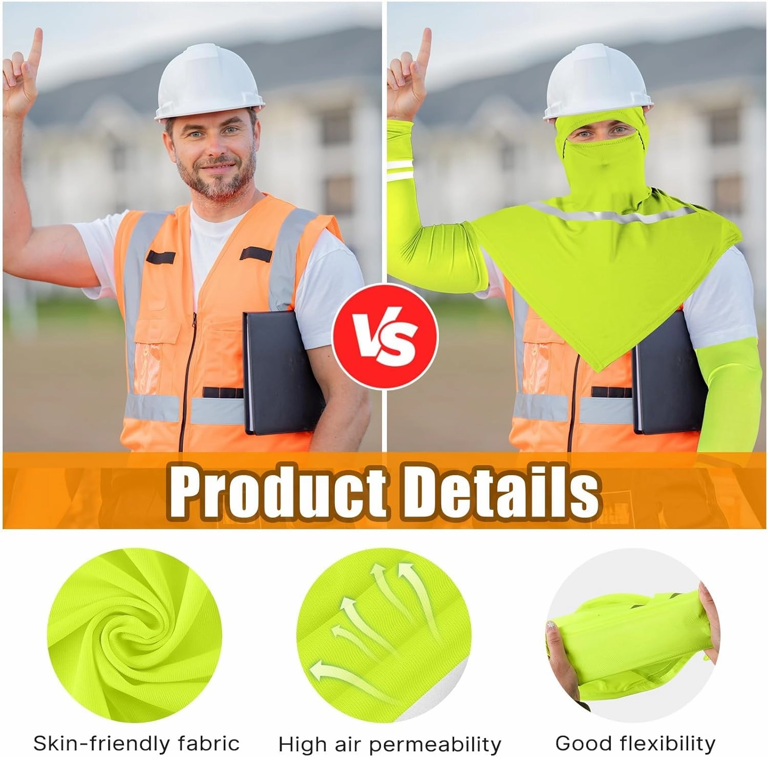 3 Sets Balaclava Face Mask and Arm Sleeves with Reflective Strip Summer Sun Protection for Men Women Outdoor Activity