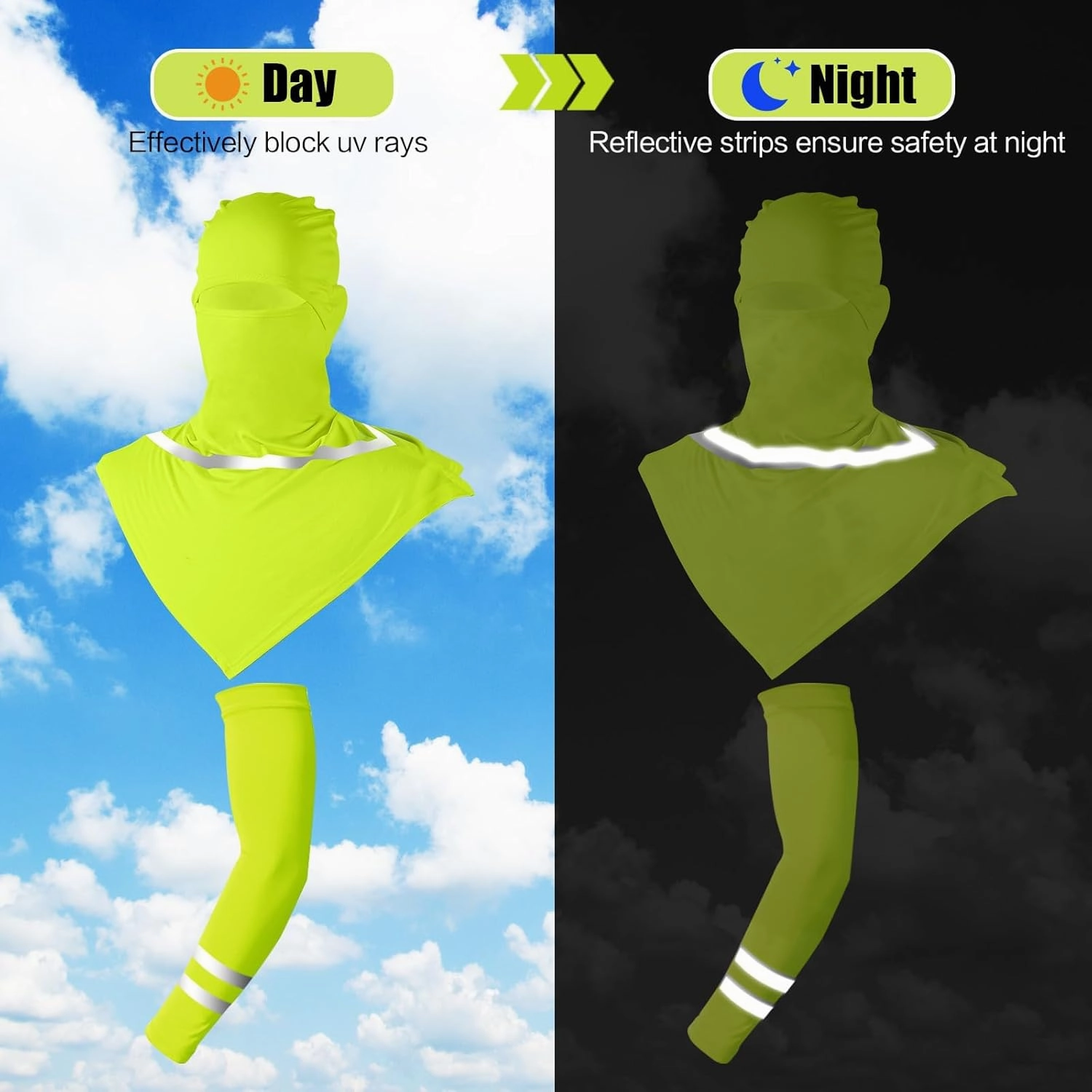 3 Sets Balaclava Face Mask and Arm Sleeves with Reflective Strip Summer Sun Protection for Men Women Outdoor Activity