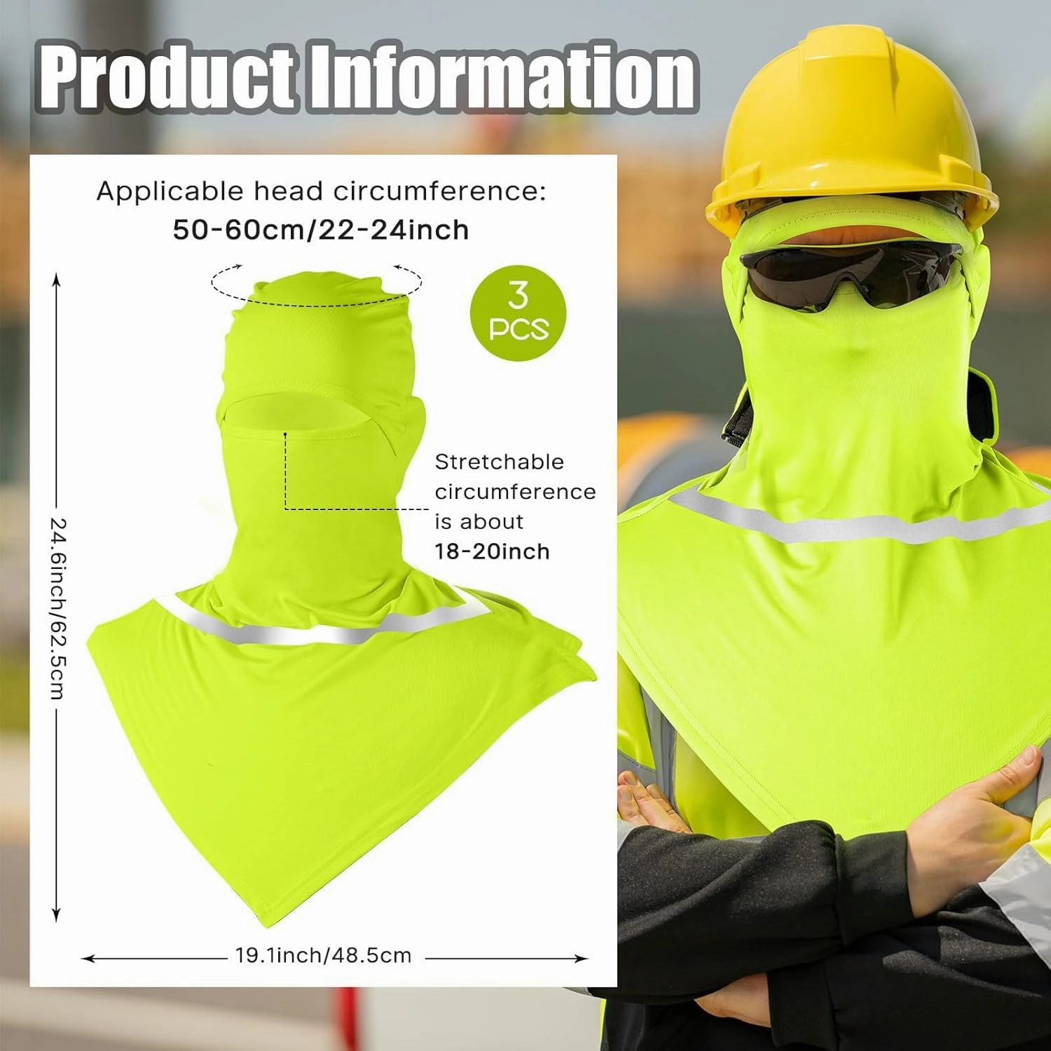3 Sets Balaclava Face Mask and Arm Sleeves with Reflective Strip Summer Sun Protection for Men Women Outdoor Activity