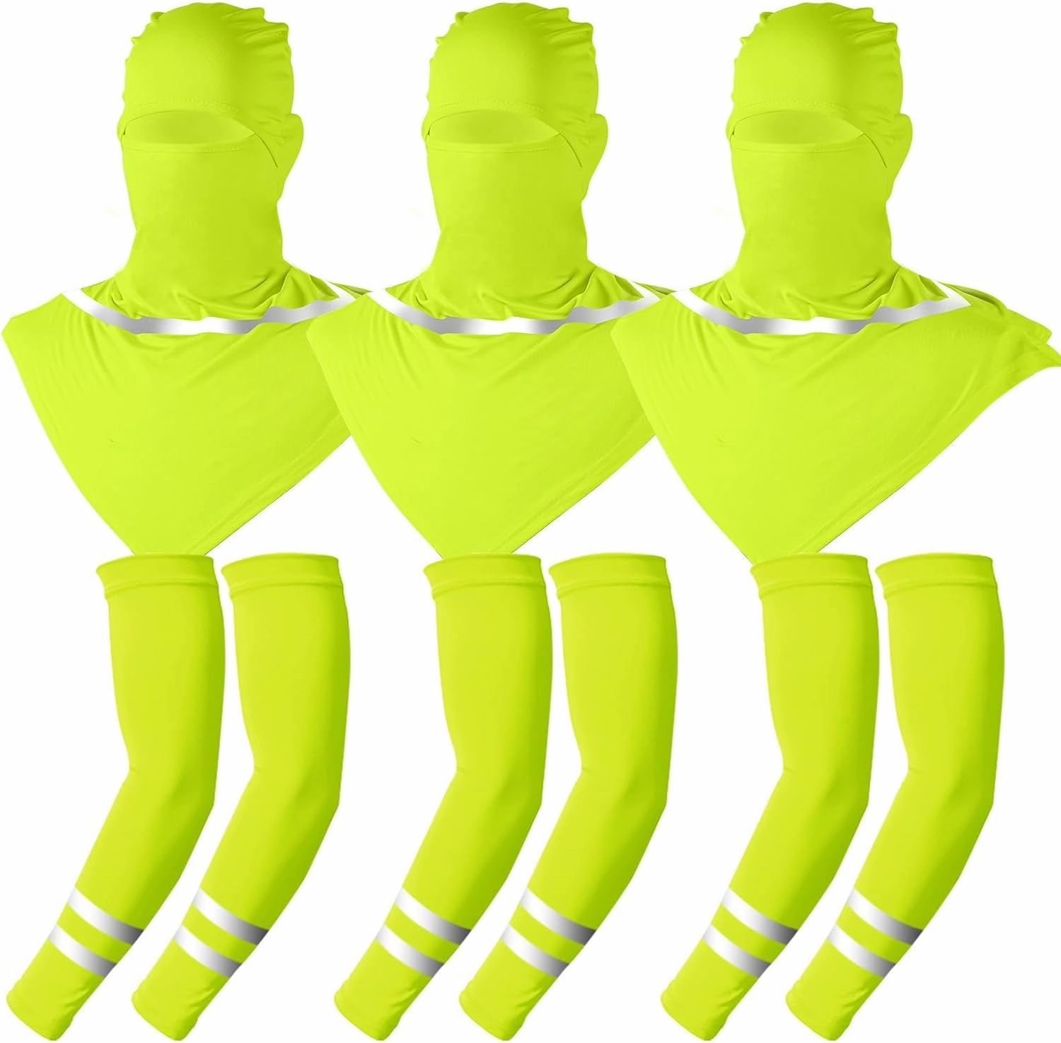 3 Sets Balaclava Face Mask and Arm Sleeves with Reflective Strip Summer Sun Protection for Men Women Outdoor Activity