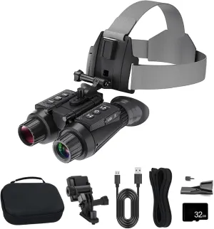 3D Helmet Mounted Night Vision Binoculars, 8X Digital Zoom, with 32GB Memory Card to Save Photos and Videos, for Camping