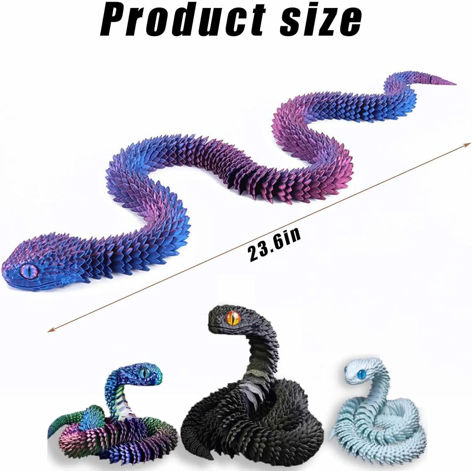 3D Printed Snake 23.6in Articulated Flexible Joint Resin Simulation Viper Fidget Animals Toys Model for Desk Decoration Funny for Friends and Family (Luminous Green)
