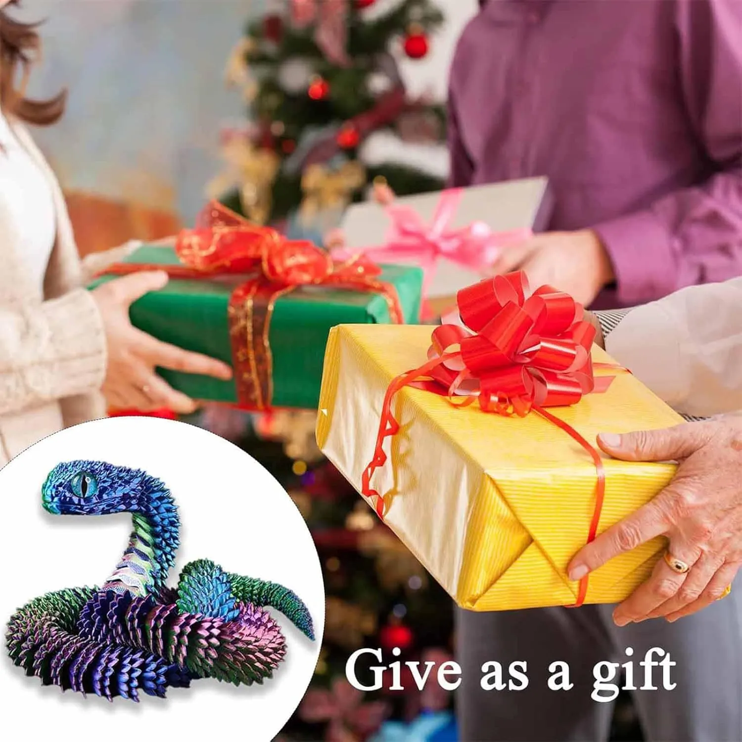 3D Printed Snake 23.6in Articulated Flexible Joint Resin Simulation Viper Fidget Animals Toys Model for Desk Decoration Funny for Friends and Family (Luminous Green)