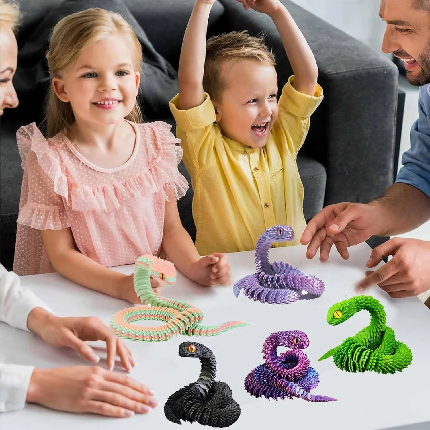 3D Printed Snake 23.6in Articulated Flexible Joint Resin Simulation Viper Fidget Animals Toys Model for Desk Decoration Funny for Friends and Family (Luminous Green)