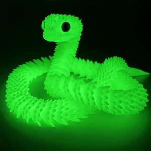 3D Printed Snake 23.6in Articulated Flexible Joint Resin Simulation Viper Fidget Animals Toys Model for Desk Decoration Funny for Friends and Family (Luminous Green)