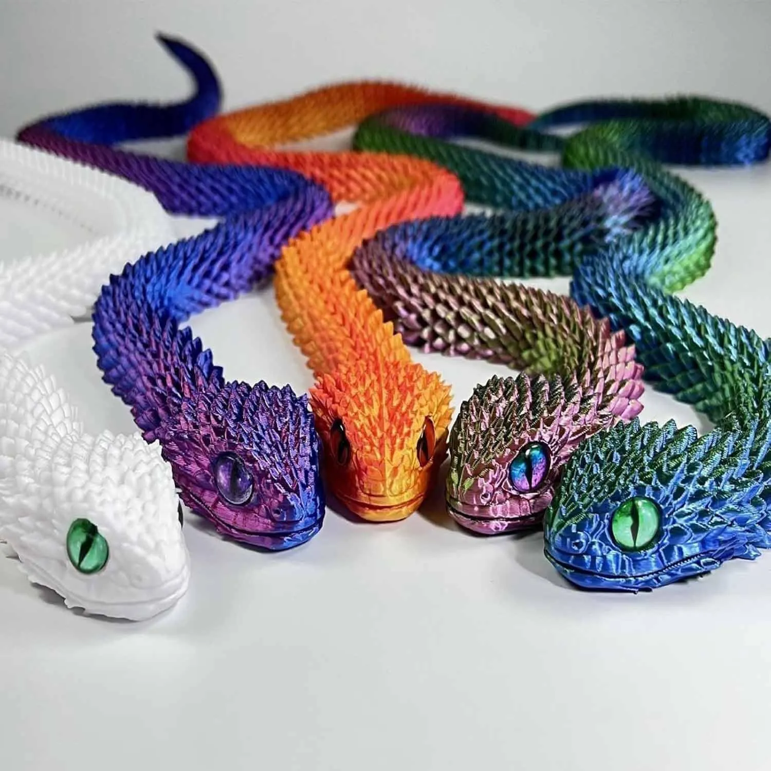3D Printed Snake 23.6in Articulated Flexible Joint Resin Simulation Viper Fidget Animals Toys Model for Desk Decoration Funny for Friends and Family (Luminous Green)
