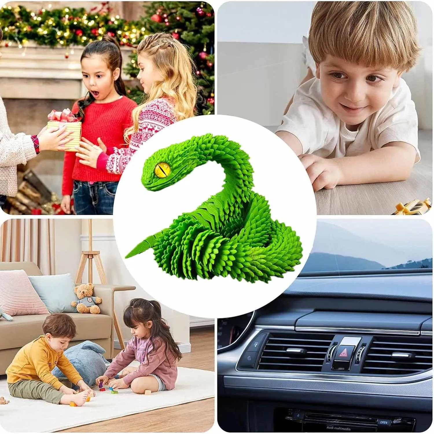 3D Printed Snake 23.6in Articulated Flexible Joint Resin Simulation Viper Fidget Animals Toys Model for Desk Decoration Funny for Friends and Family (Luminous Green)