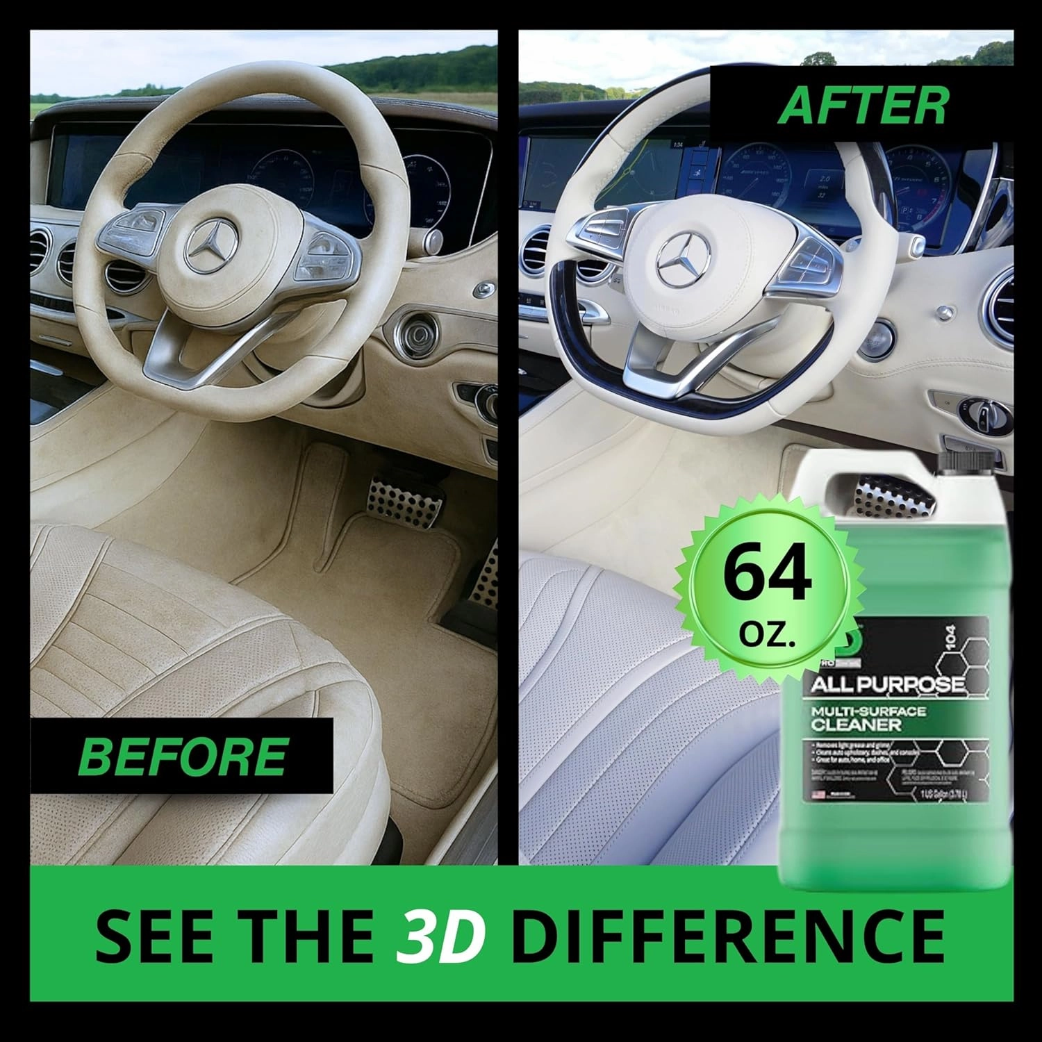 3D All Purpose Cleaner – High-Performance Interior & Exterior Car Cleaner for Vinyl, Leather, Plastic, Fabric, Carpet & More - 1 Gallon