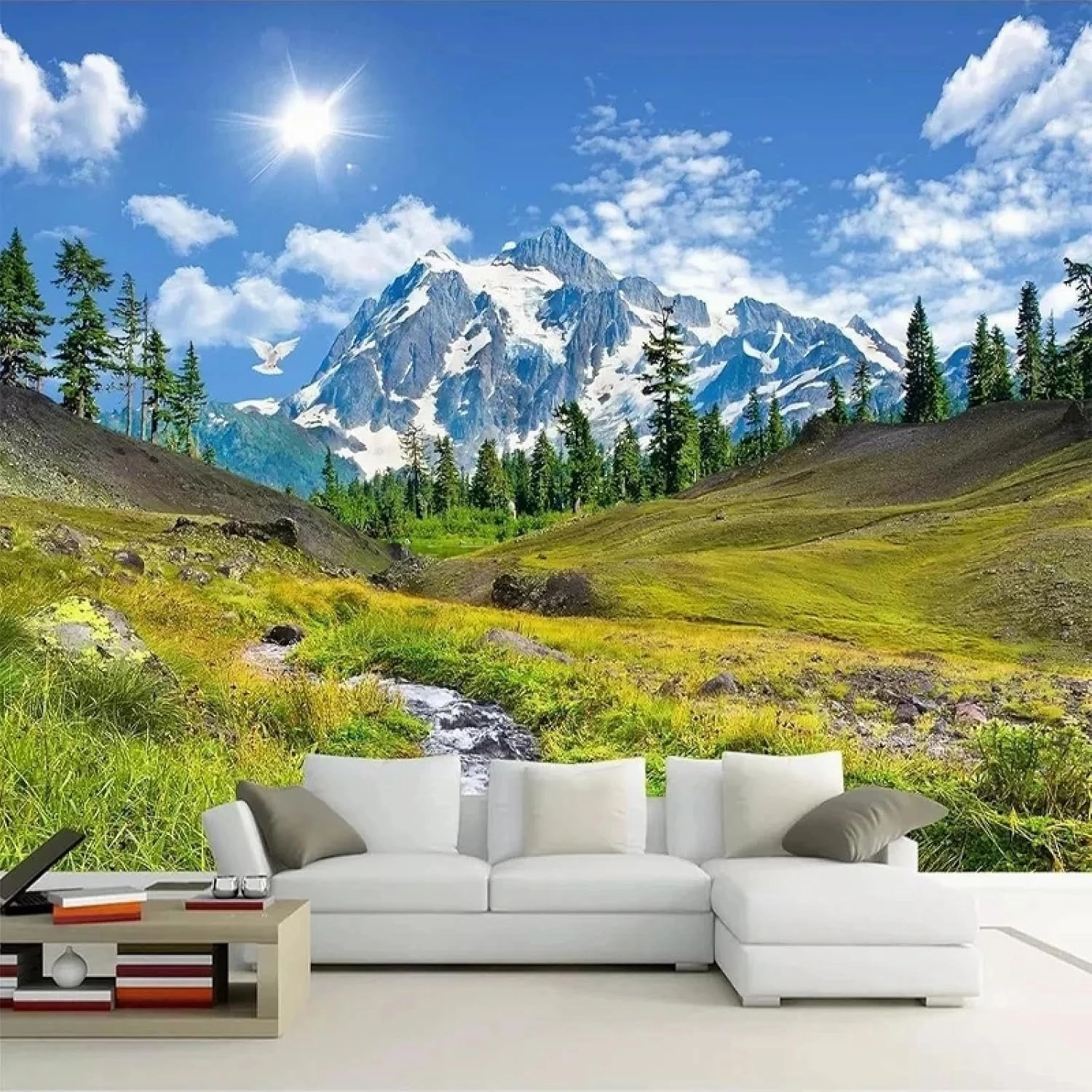 3D Mural Wallpaper Snow Mountain Plateau Natural Scenery Living Room Sofa Bedroom TV Background (Non-self-Adhesive)