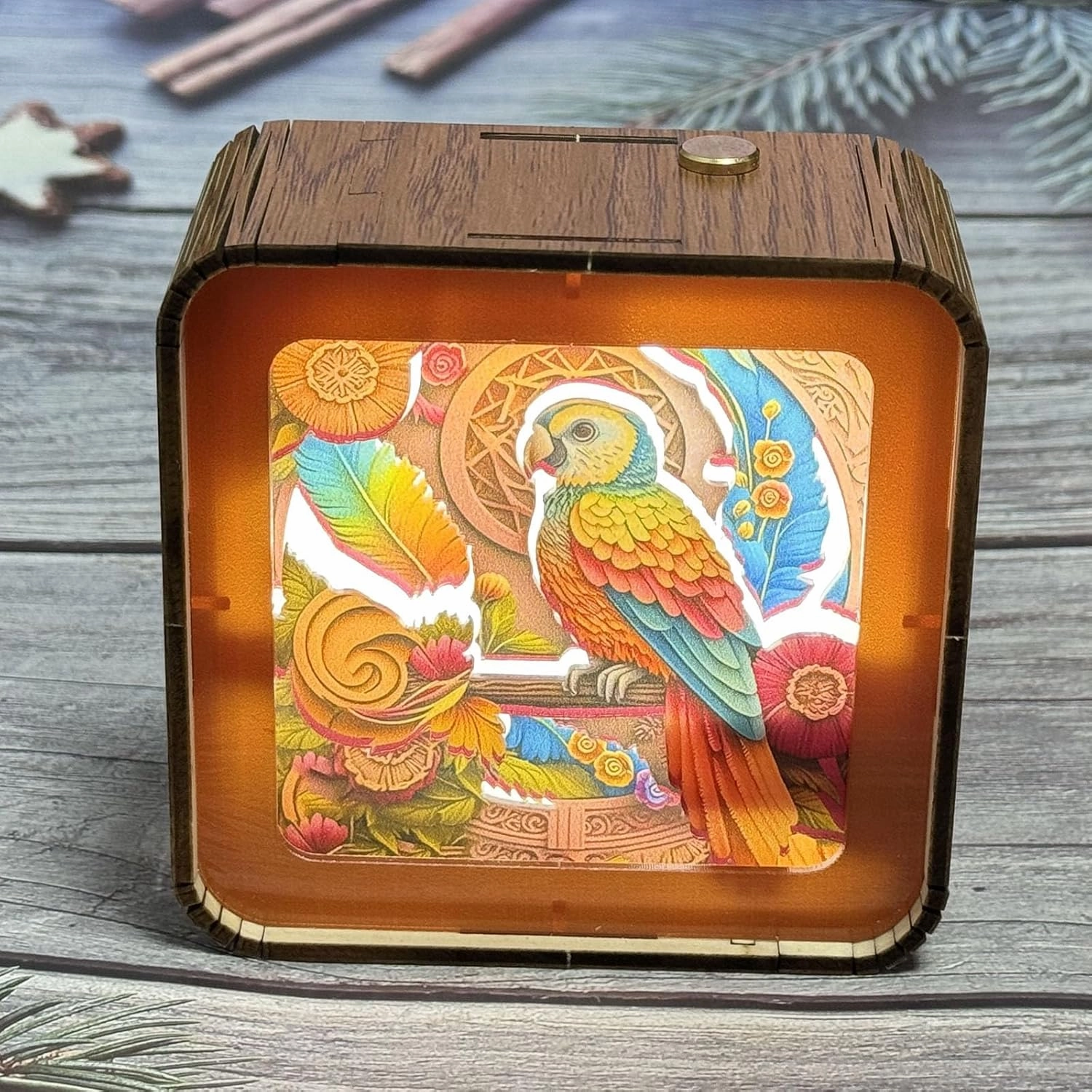 3D Wooden Night Light, Parrot DIY Puzzles for Adults, Eye Care Night Light with Touchable Switch, Personalized Gifts for Family Friend DIY Lover（Rechargeable）