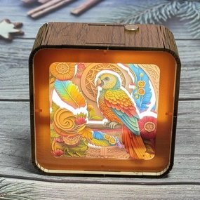 3D Wooden Night Light, Parrot DIY Puzzles for Adults, Eye Care Night Light with Touchable Switch, Personalized Gifts for Family Friend DIY Lover（Rechargeable）