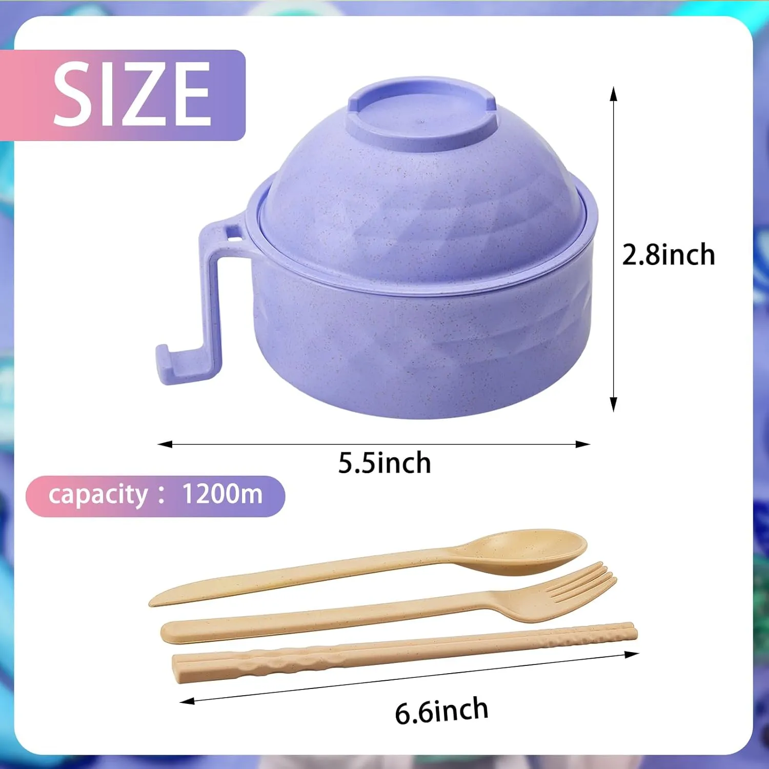 4 Sets Microwave Ramen Cooker Set 33 oz Quick Ramen Bowl Set Microwave Noodle Cooker with Handle Noodle Bowl with Spoon Chopsticks Fork College Dorm Room(Bright Colors)