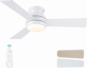 42 Inch Ceiling Fans with Lights and Remote, White Low Profile Ceiling Fan with Light, Flush Mount, Reversible, 6 Speeds, 3CCT Dimmable, Bedroom Indoor/Outdoor Patios Use