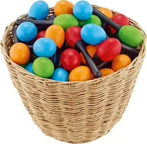 48-Piece Plastic Egg Maraca Assortment Set with Basket-NOT Made in China-Multicolored, for Classroom Music, 2-Year Warranty (VE48-NINO569)