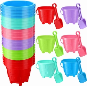 48 Pcs Sand Buckets Bulk for Kids Plastic Beach Buckets Sand Pail with Shovels Sand Castle Fun Beach Mold Toys for Summer Beach Party Favor Supplies, 6 Assorted Colors (5.7 Inches)