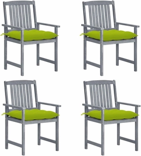 4-Piece Gray Solid Acacia Wood Patio Chairs with Bright Green Cushions Outdoor Furniture Set for Backyard, Poolside, and Garden Lounge