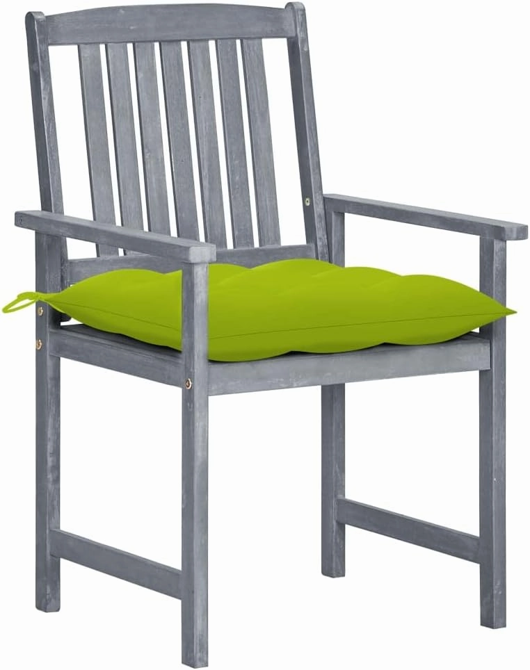 4-Piece Gray Solid Acacia Wood Patio Chairs with Bright Green Cushions Outdoor Furniture Set for Backyard, Poolside, and Garden Lounge