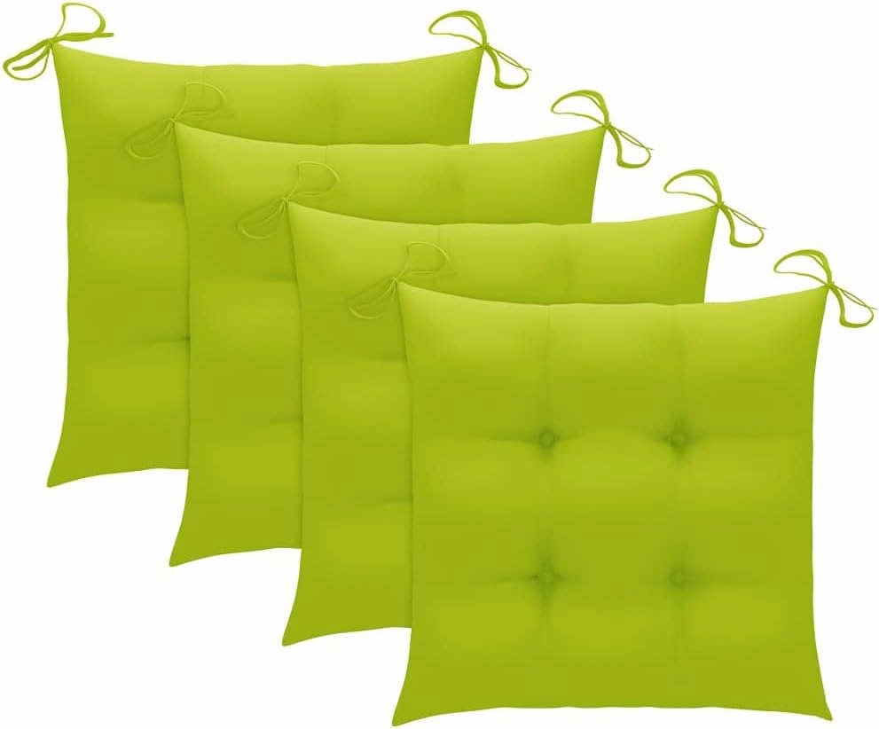 4-Piece Gray Solid Acacia Wood Patio Chairs with Bright Green Cushions Outdoor Furniture Set for Backyard, Poolside, and Garden Lounge