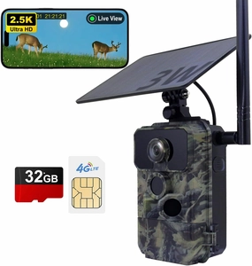 4G LTE Cellular Trail Cameras 2.5K Video with Live Streaming, Game Camera SIM Card Included with Motion Activated 0.2s Trigger Time Solar Trail Cam IP66 Waterproof