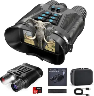 4K Night Vision Binoculars for Adults, 3'' Large Screen Digital Binoculars with External Flashlight, 8X Zoom, Rechargeable, Card for Photo and Video