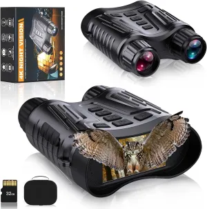 4K Night Vision Goggles - Night Vision Binoculars for Adults, Infrared Goggles, 3.2'' Large TFT Screen, 8X Digital Zoom, Rechargeable Battery, 32GB Card for Save Photo and Video