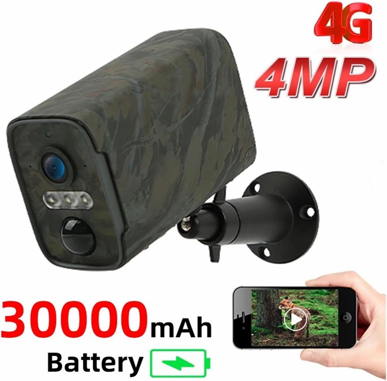 4MP 4G SIM Card Mobile App Trail Hunting Battery Powered Camera PIR Detection Outdoor IP66 Security CCTV Camera(4MP 4G Cam 128G)