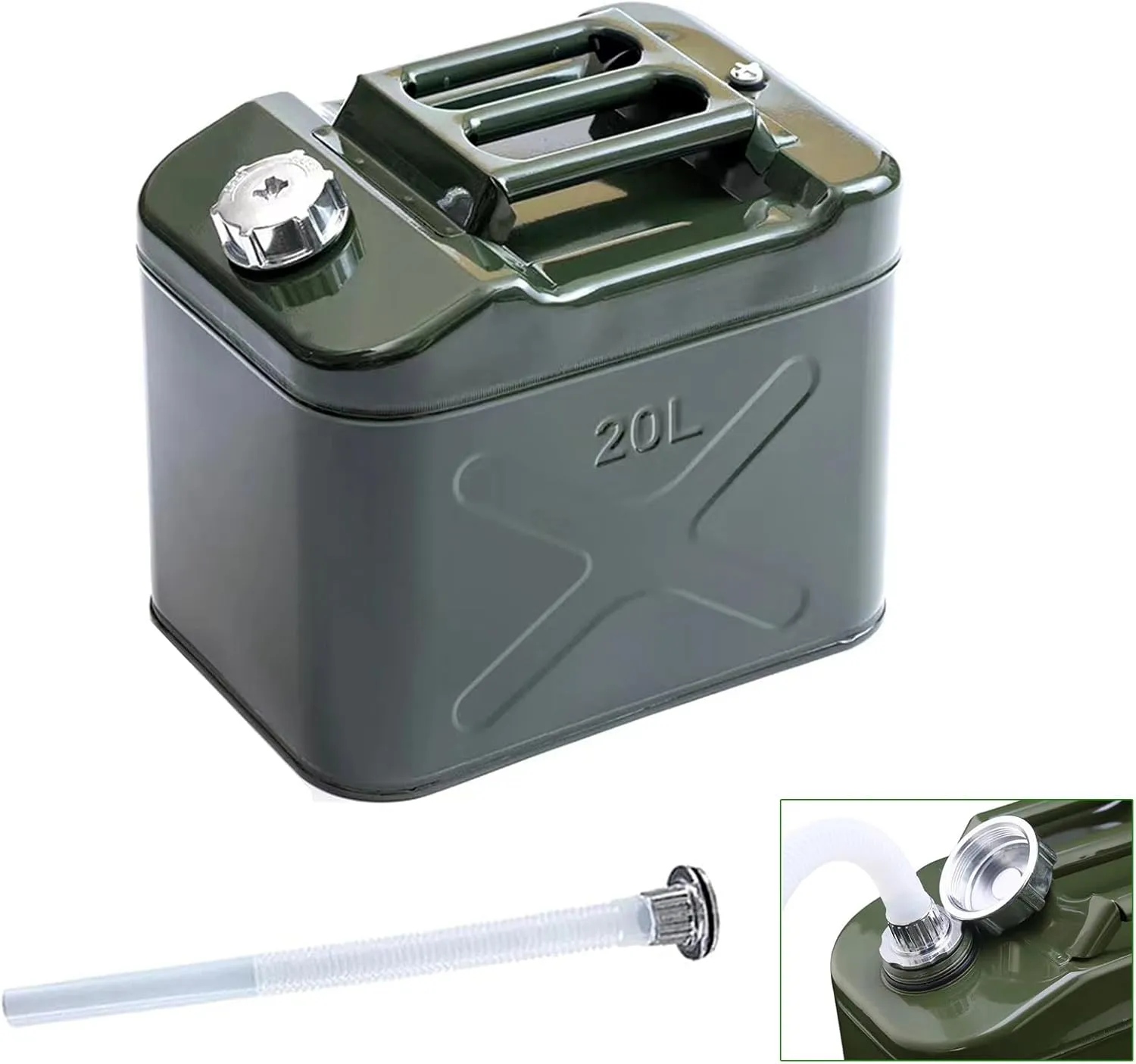5 Gallon Metal Can with Flexible Nozzle System Pressure Relief Valve Safety Configuration, Square and Stable, Water Container for Camping No Bracket Required (20 Litre)