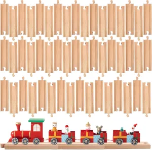50 Pcs Wooden Train Track Set Straight Wood Train Track Bulk Hardwood Train Track Expansion Packs Compatible with All Major Brands Trains Railway