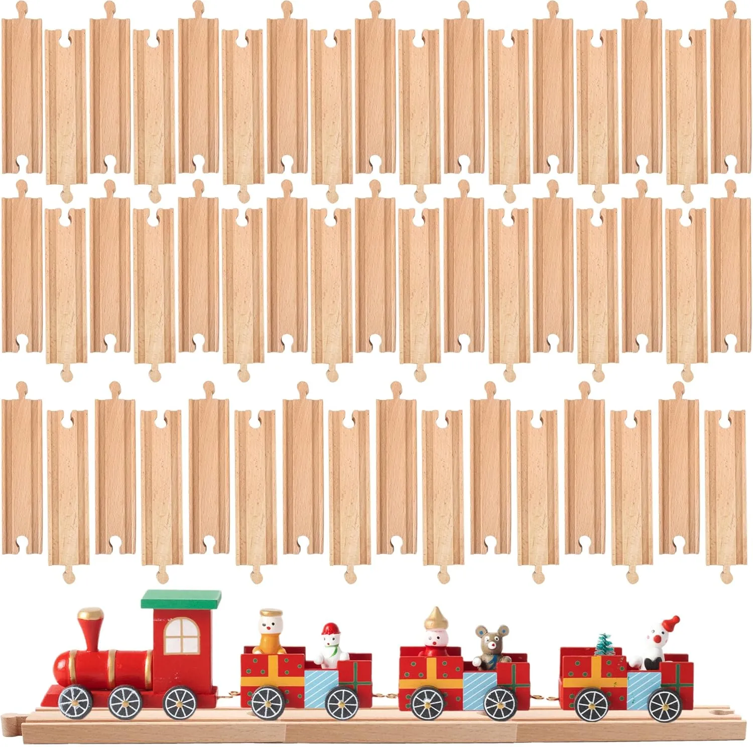 50 Pcs Wooden Train Track Set Straight Wood Train Track Bulk Hardwood Train Track Expansion Packs Compatible with All Major Brands Trains Railway